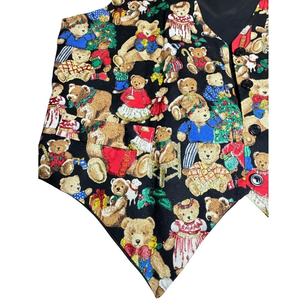 Vintage 90s Christmas Teddy Bear Vest Women's Size L Saddle River USA Holiday - Picture 2 of 10